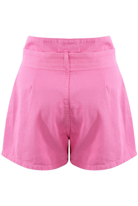 Pink Asymmetric Belt Shorts