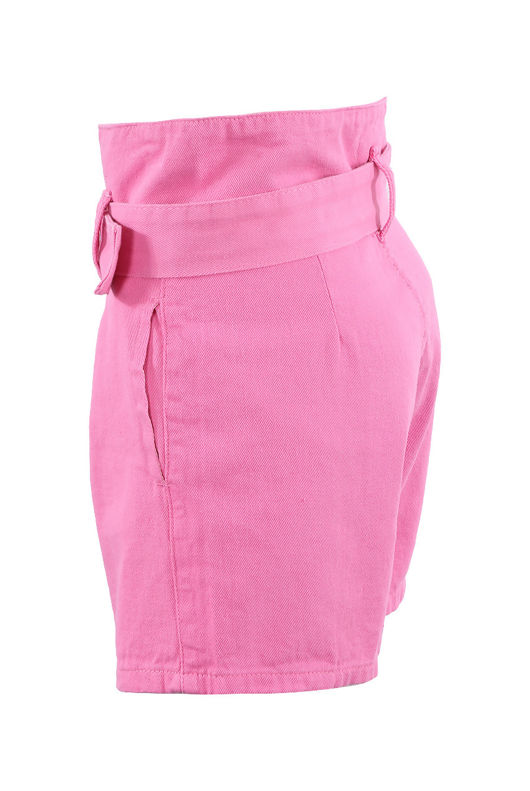 Pink Asymmetric Belt Shorts