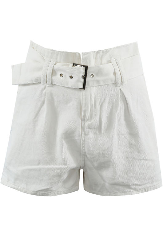 White Asymmetric Belt Shorts
