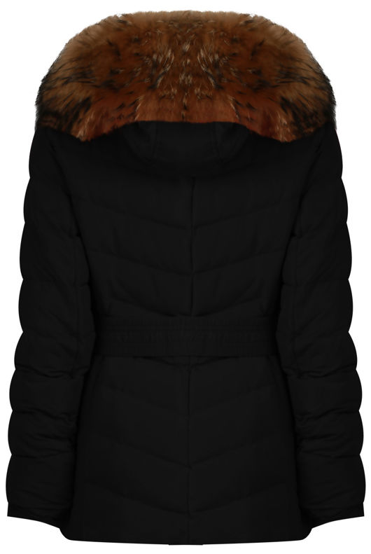 Black Padded Fur Hood Parka Coat