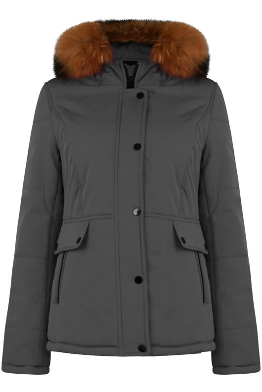 Dark Grey Padded Parka with Golden Fur