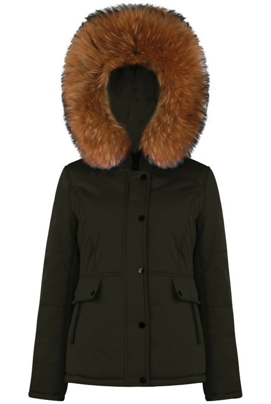 Khaki Padded Parka with Golden Fur