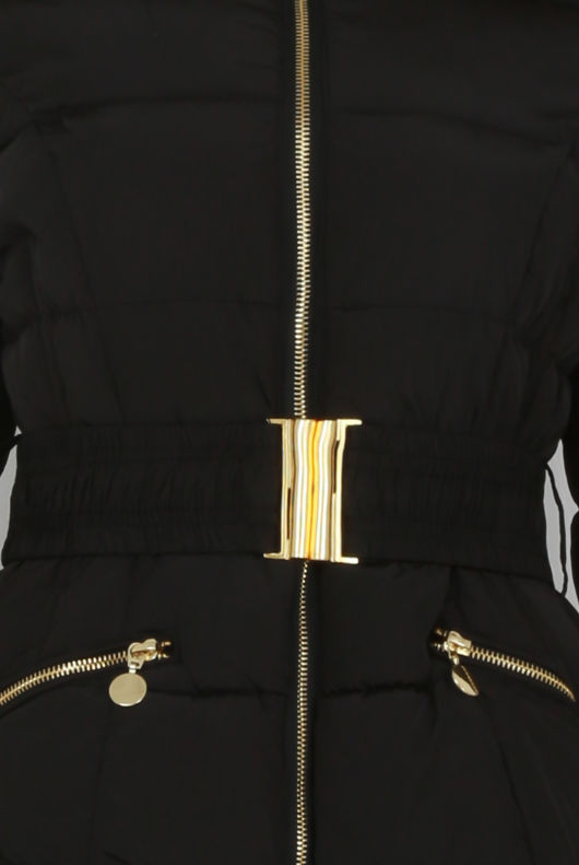 Black Padded Fur Hood Jacket