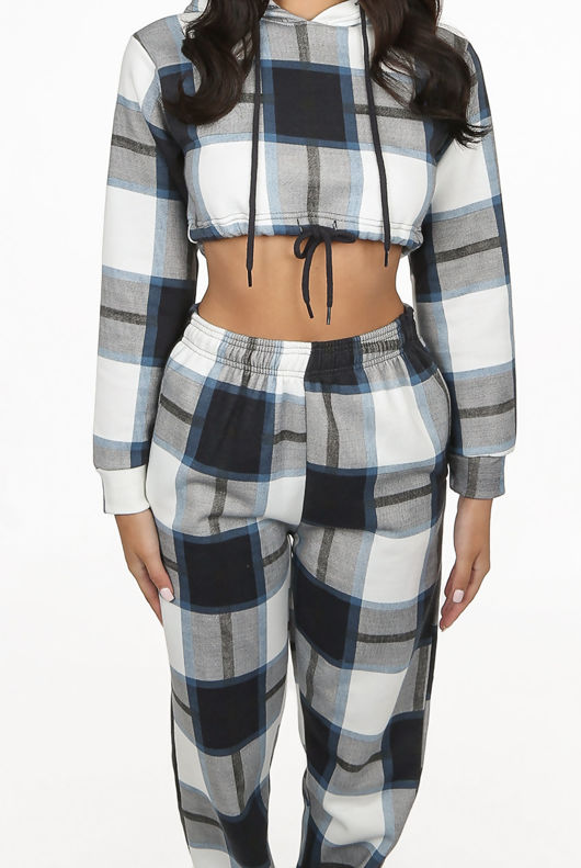 Check Cropped Hoodie & Jogger Loungewear