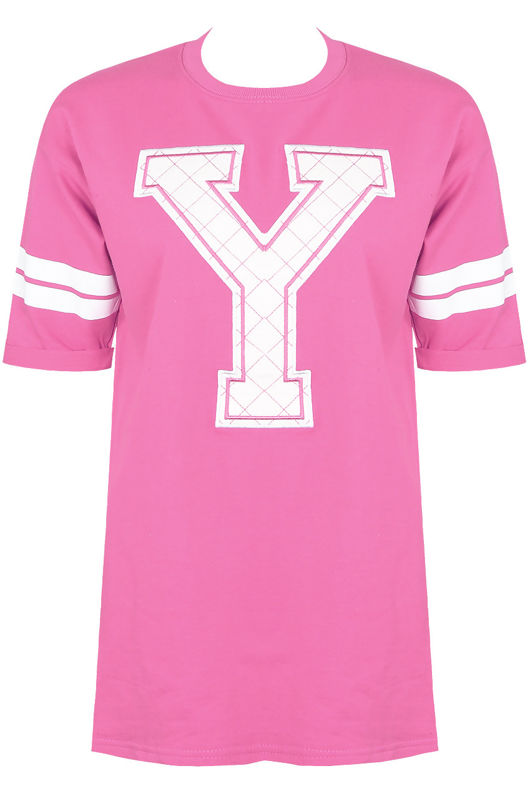 Fuchsia Y Slogan Round Neck Tees