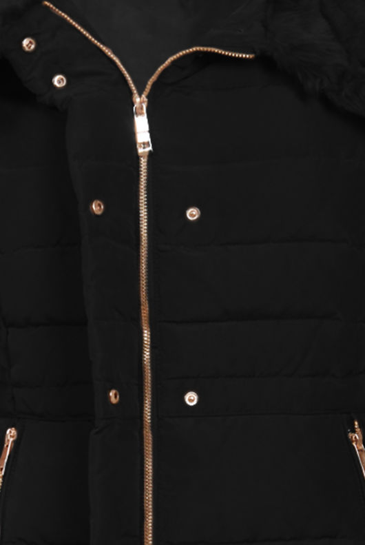 Black Faux Fur Padded Puffer Jacket