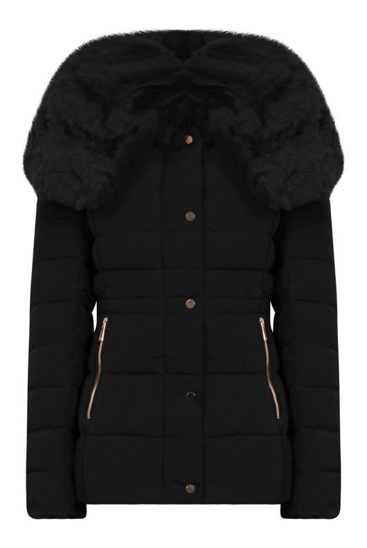 Black Faux Fur Padded Puffer Jacket