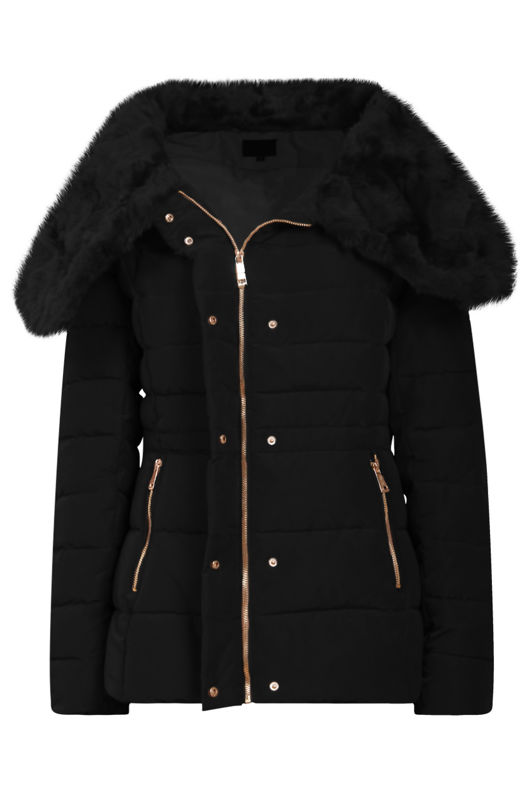 Black Faux Fur Padded Puffer Jacket