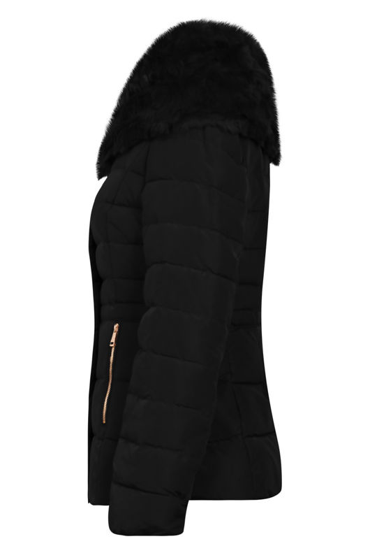 Black Faux Fur Padded Puffer Jacket
