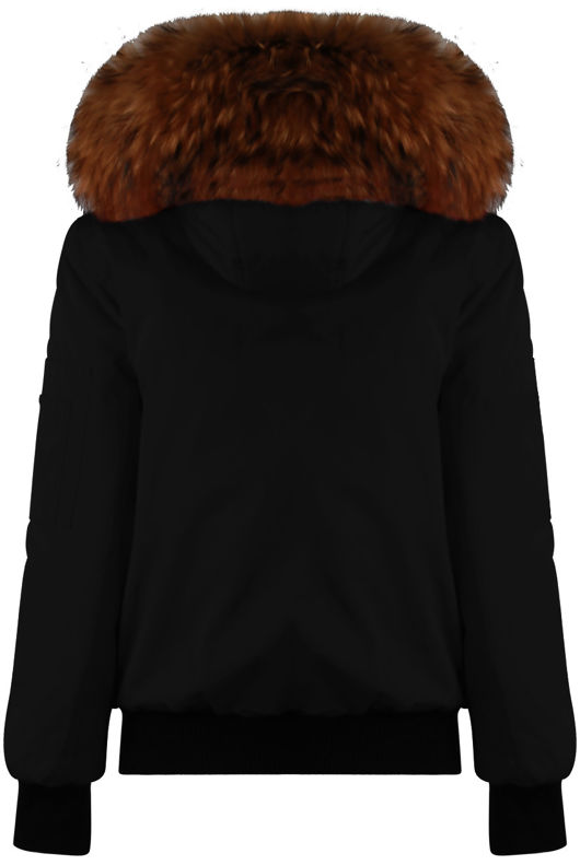Black Fur Hood Bomber Jacket