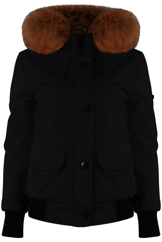 Black Fur Hood Bomber Jacket