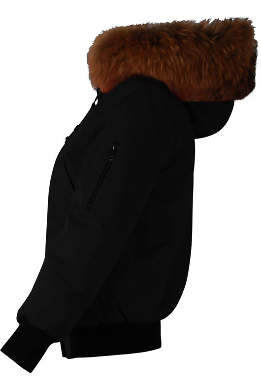 Black Fur Hood Bomber Jacket