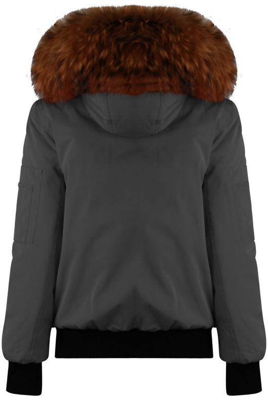 Grey Fur Hood Bomber Jacket