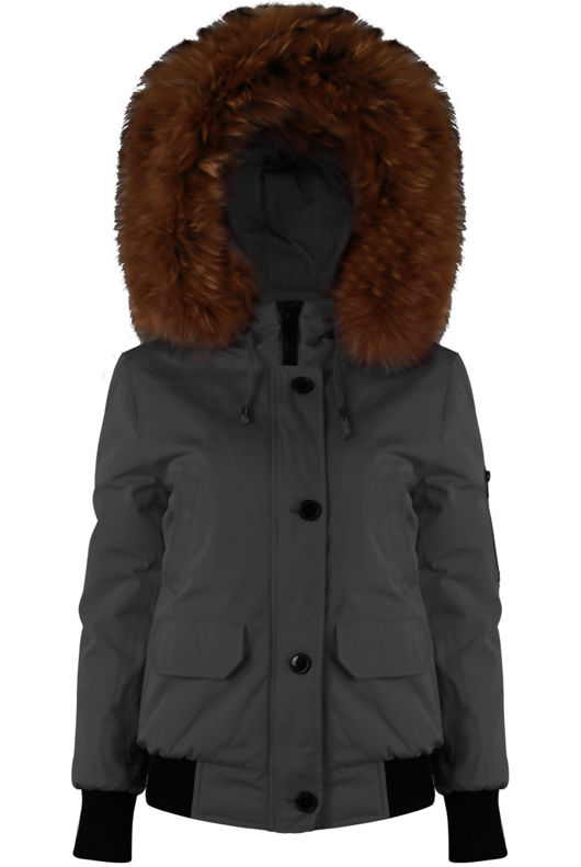 Grey Fur Hood Bomber Jacket