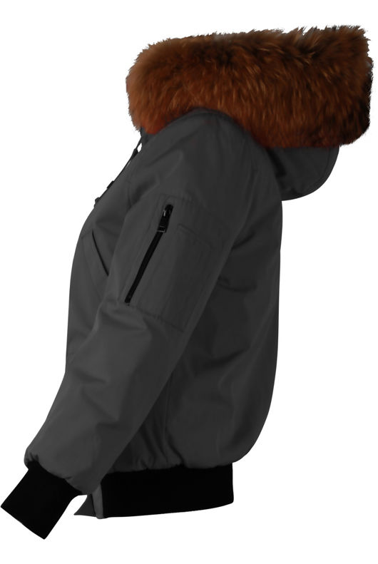 Grey Fur Hood Bomber Jacket