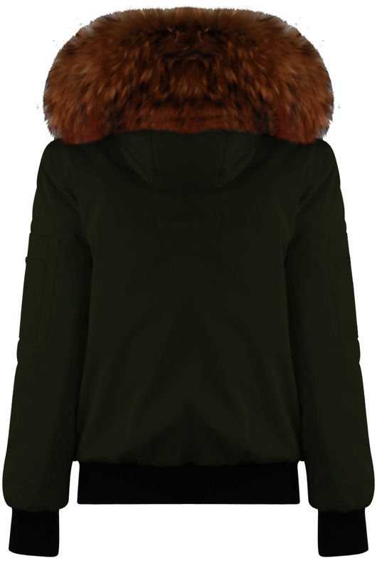 Khaki Fur Hood Bomber Jacket