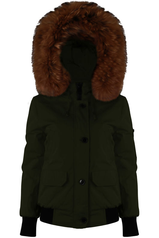 Khaki Fur Hood Bomber Jacket
