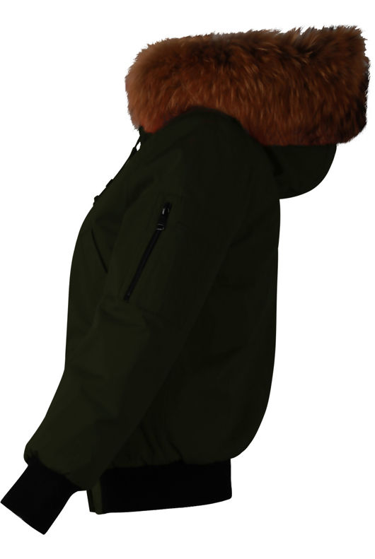 Khaki Fur Hood Bomber Jacket