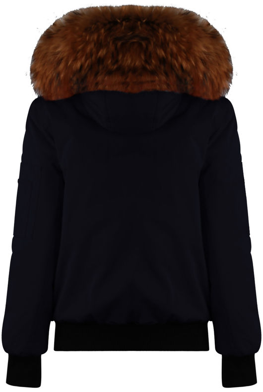 Navy Fur Hood Bomber Jacket