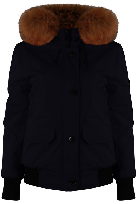 Navy Fur Hood Bomber Jacket