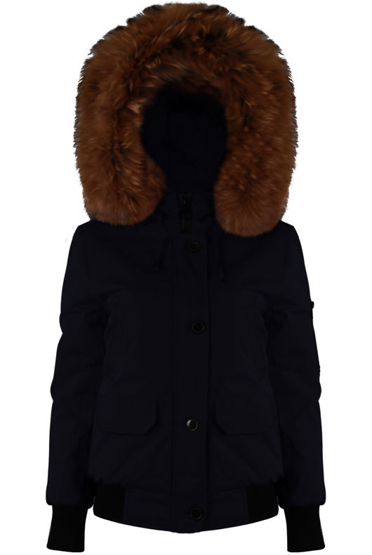 Navy Fur Hood Bomber Jacket
