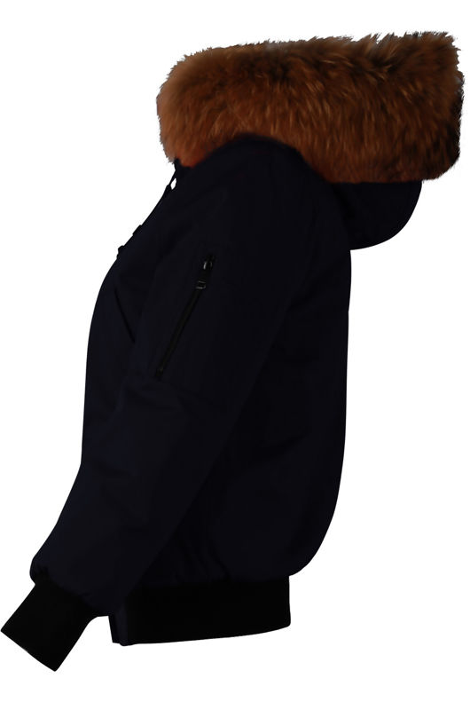 Navy Fur Hood Bomber Jacket