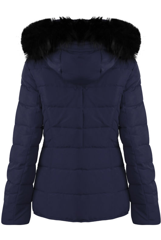 Navy Quilted Puffa Jacket with Black Faux Fur