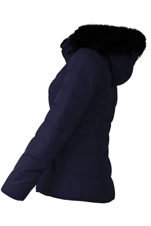 Navy Quilted Puffa Jacket with Black Faux Fur