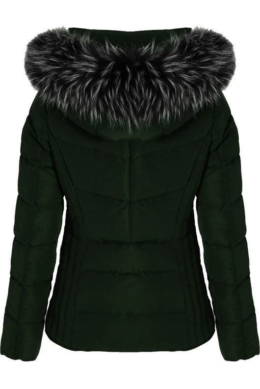 Green Faux Fur Hood Puffer Jackets
