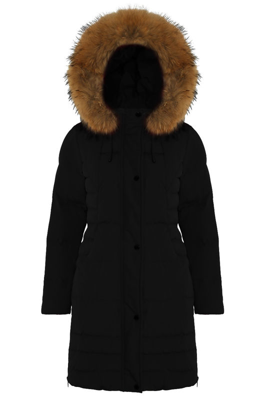 Golden Fur Hood Long Parka Coat