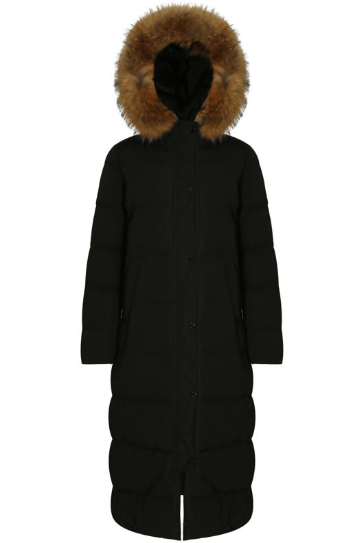 Black Golden Fur Hood Parka Coat