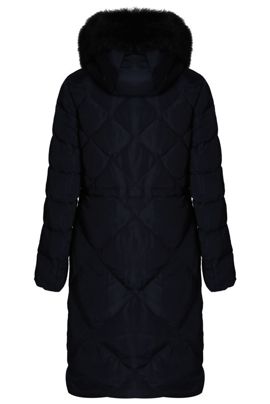 Navy Long Puffer Fur Trim Jacket 