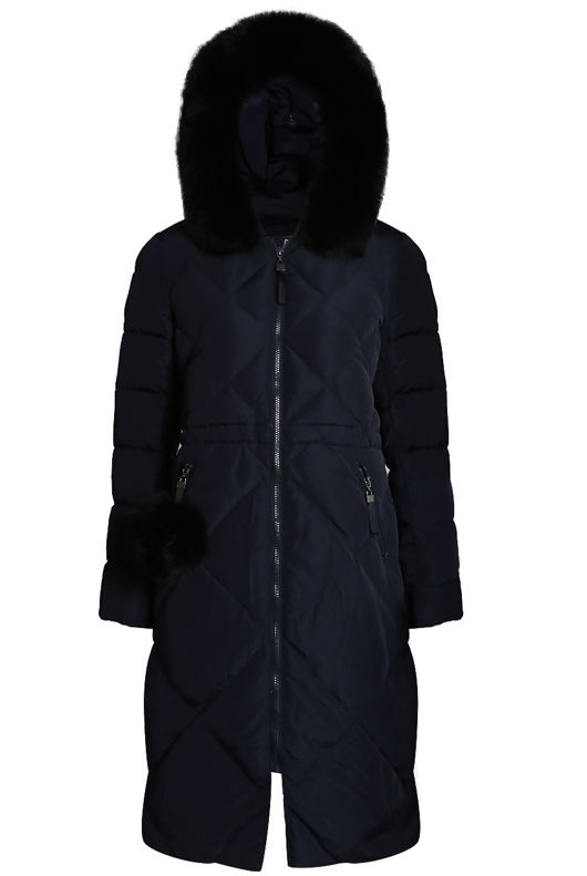 Navy Long Puffer Fur Trim Jacket 