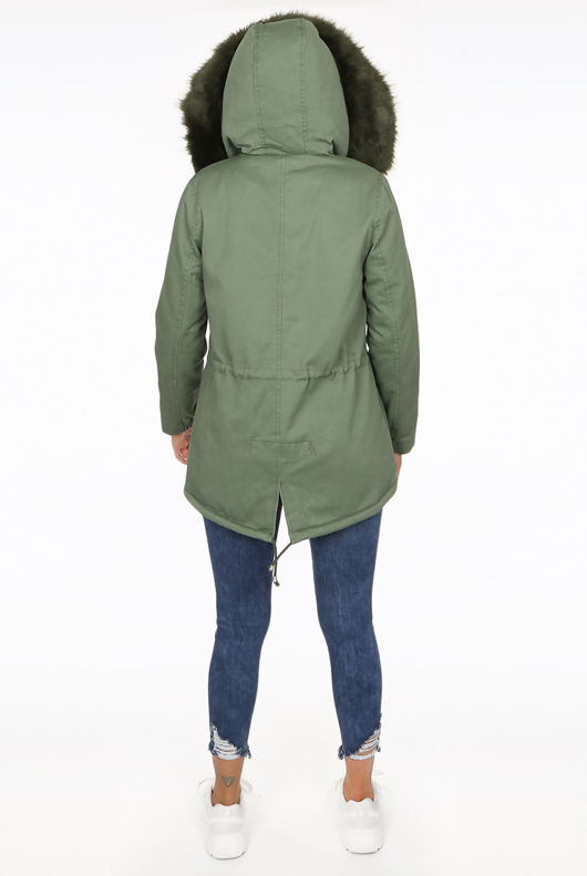 Attentif Green Parka With Faux Fur