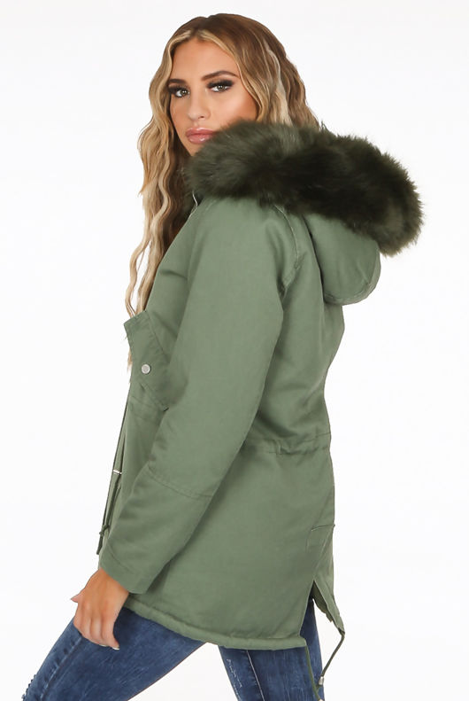 Attentif Green Parka With Faux Fur