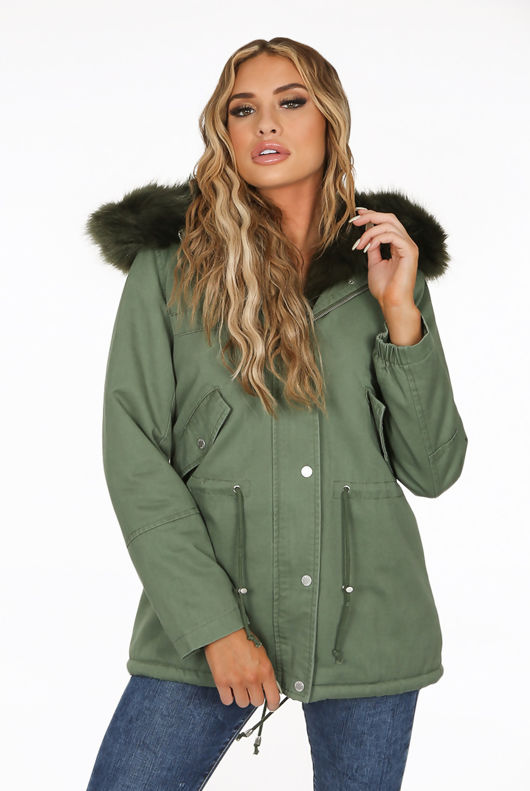 Attentif Green Parka With Faux Fur