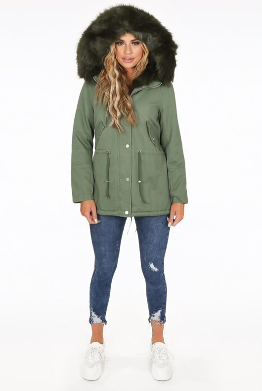 Attentif Green Parka With Faux Fur