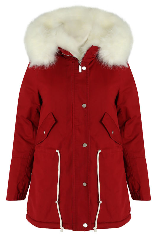 Red Parka Coat with White Fur Lining