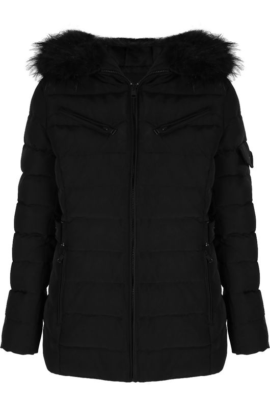 Black Faux Fur Hood Parka Jacket