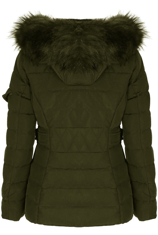 Khaki Faux Fur Hood Parka Jacket