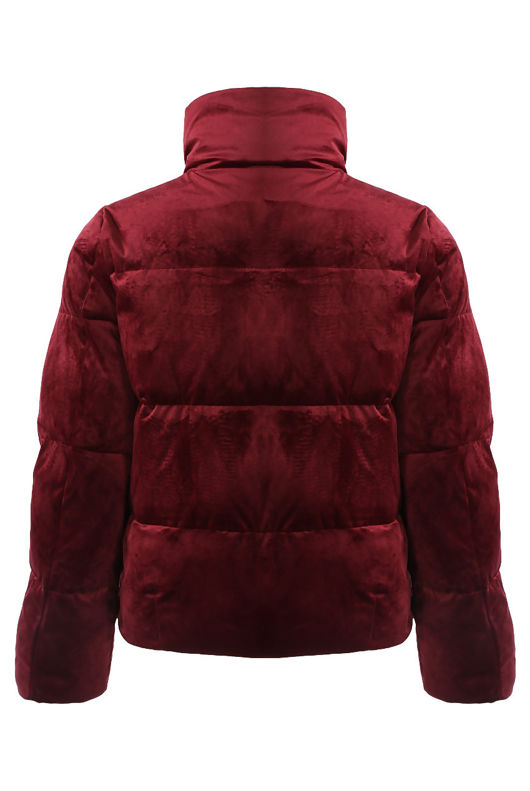 Wine Velvet Quilted Bomber Jacket