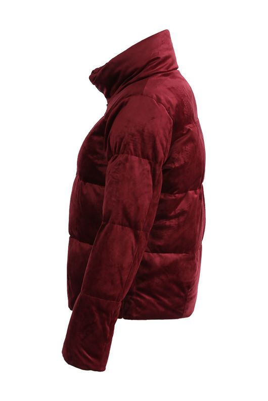 Wine Velvet Quilted Bomber Jacket