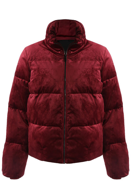 Wine Velvet Quilted Bomber Jacket