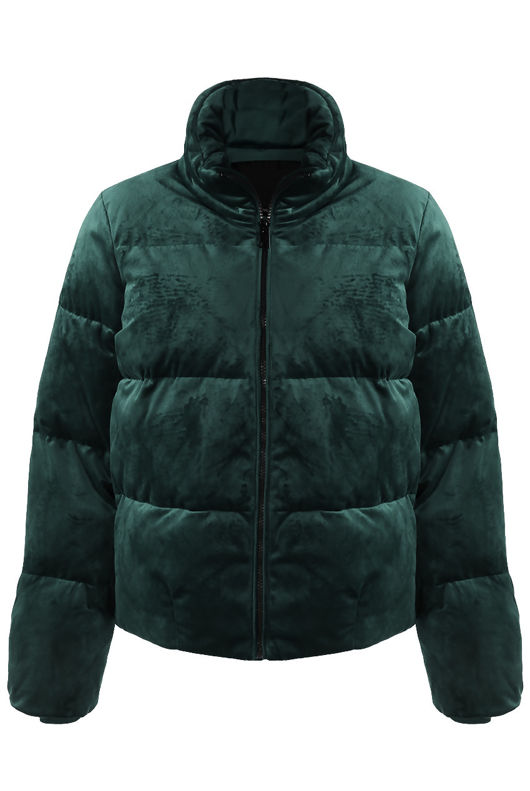 Green Velvet Quilted Bomber Jacket