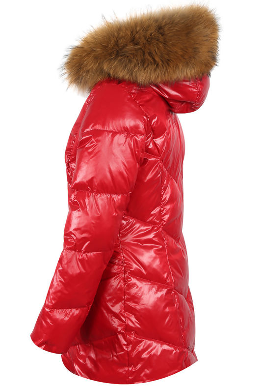 Red Natural Fur Hood Shiny Puffer Coat