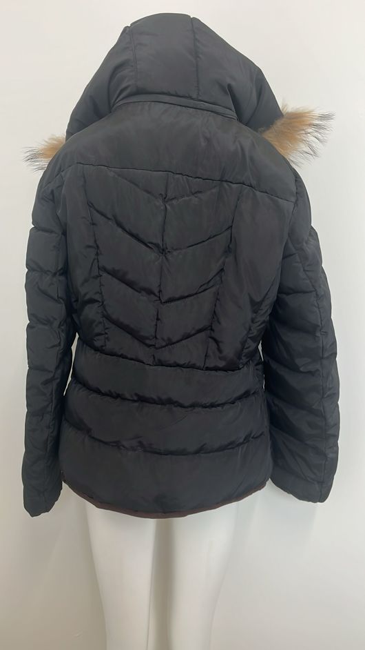 Black Quilted Beige Fur Hood Short Puffer Jackets