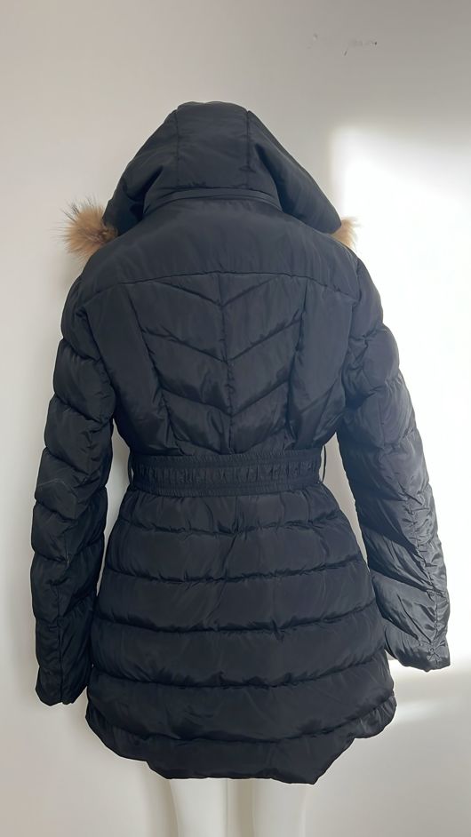 Black Quilted Beige Fur Hood Puffer Jackets