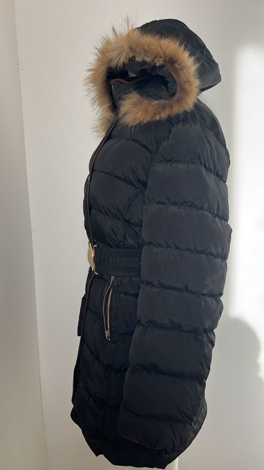 Black Quilted Beige Fur Hood Puffer Jackets