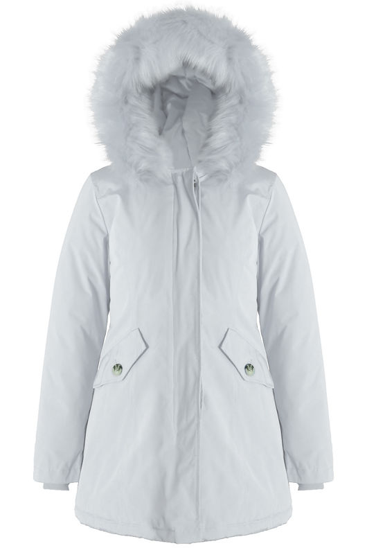 White Fur Hood Canvas Parka Coats