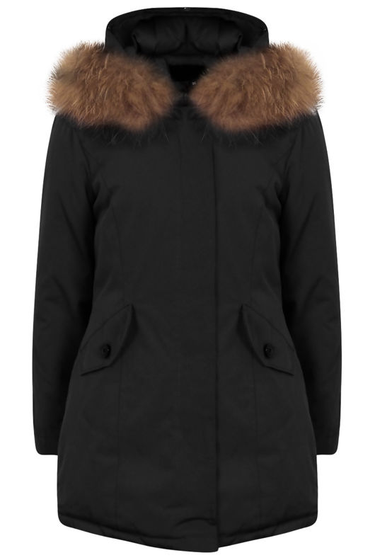 Black Fur Collar Parka Coat